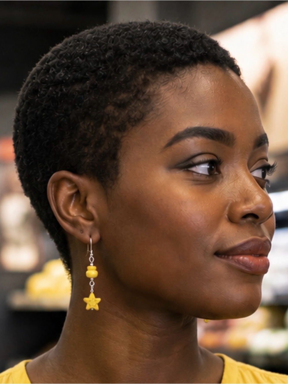 Yellow Star Dangle Earrings